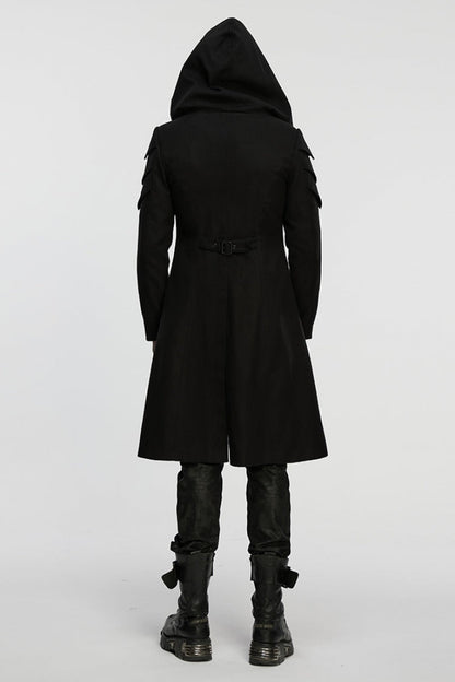 Black Stand Collar Long Sleeves Hooded Zipper Men's Punk Jacket