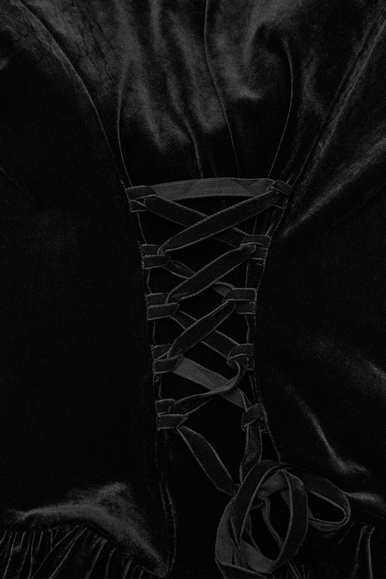 Black V Collar Long Sleeves Faux Fur Spliced Lace-Up Women's Gothic Cardigan