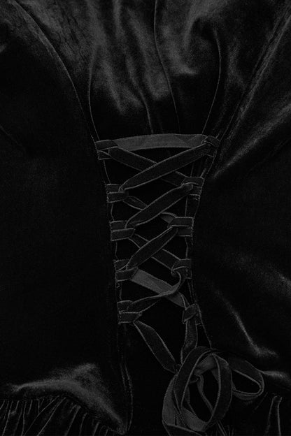 Black V Collar Long Sleeves Faux Fur Spliced Lace-Up Women's Gothic Cardigan