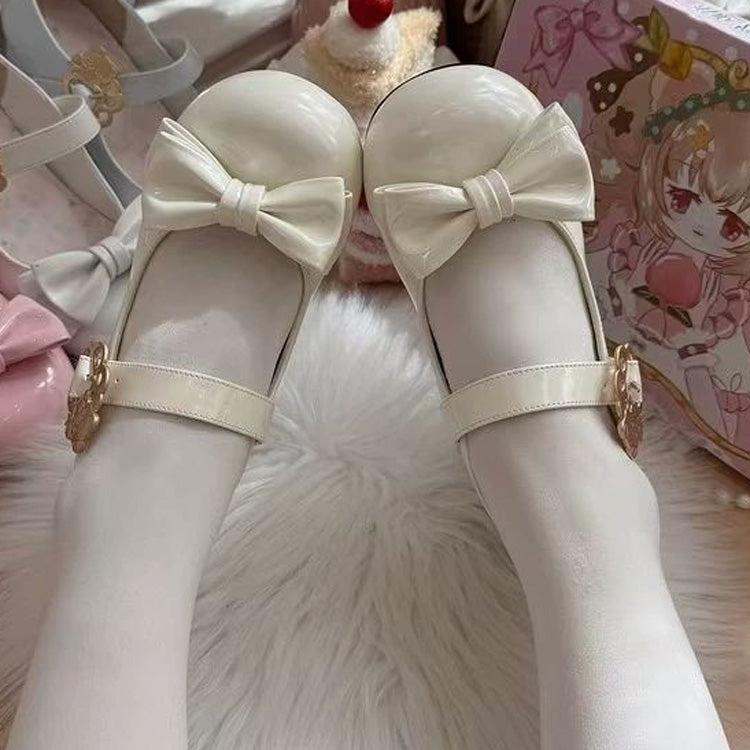Cute Cat Element Single-Strap Buckle Round-Toe Bow Mary Jane Shoes