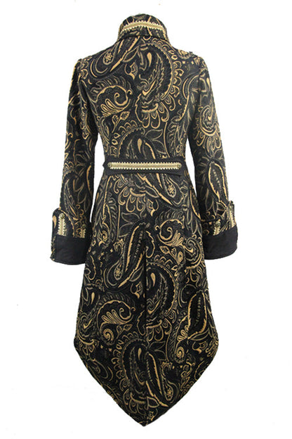 Gothic Jacquard Fake Two Pieces Golden Mens Long Coat