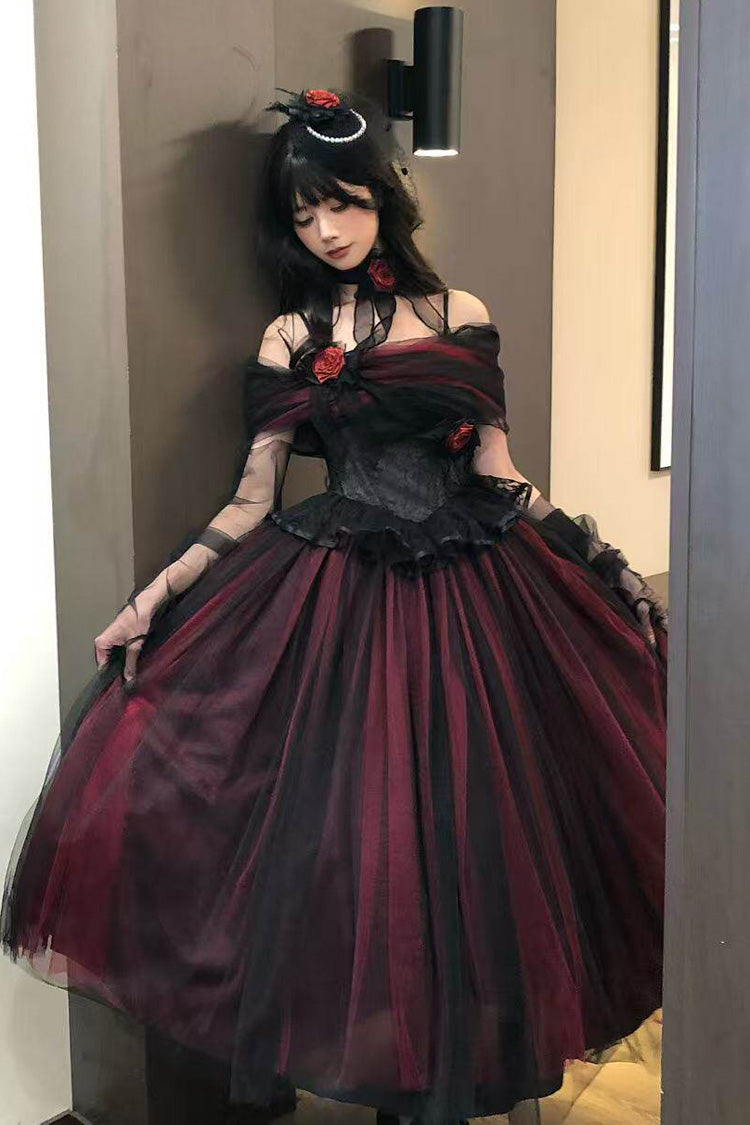Black/Red [Sanglin’s Tribute] Off Shoulder Ruffled Gothic Lolita Dress