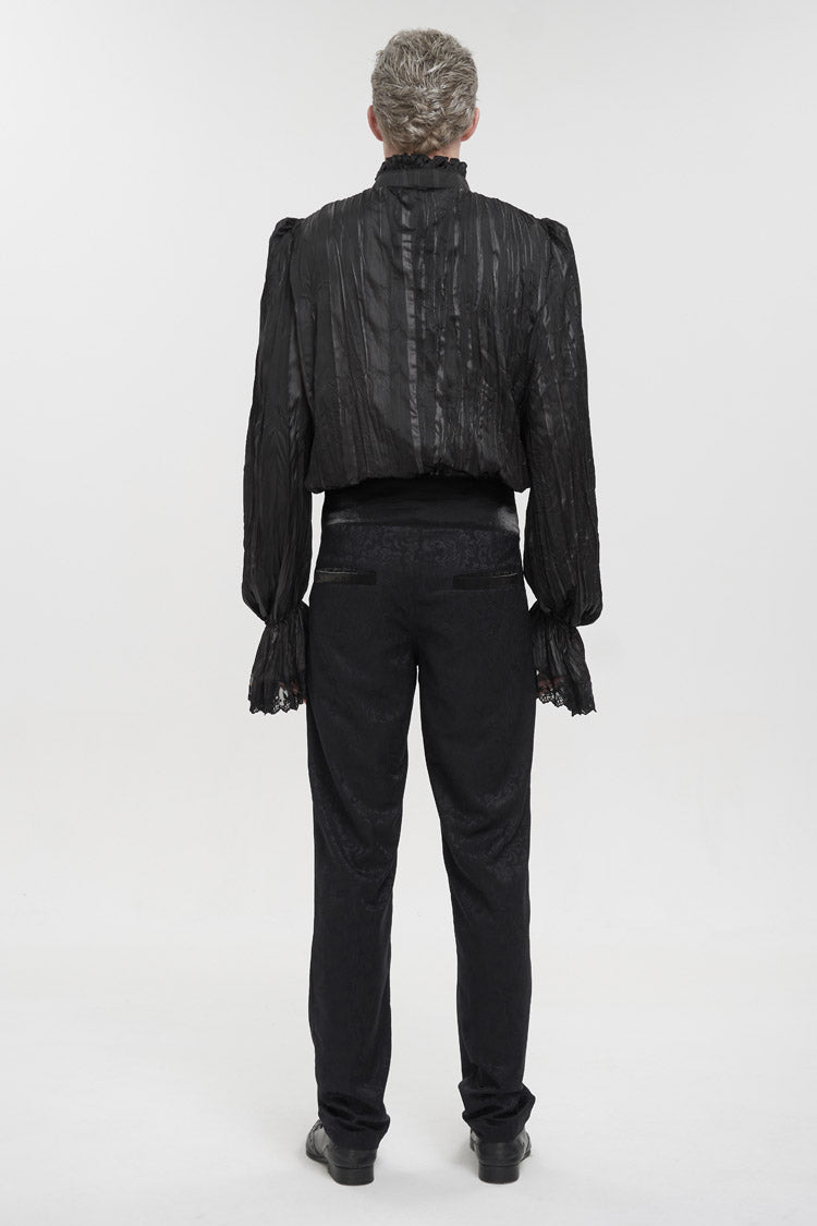 Black Vintage Stand Collar Striped Collar Floral Lace Men's Gothic Shirt