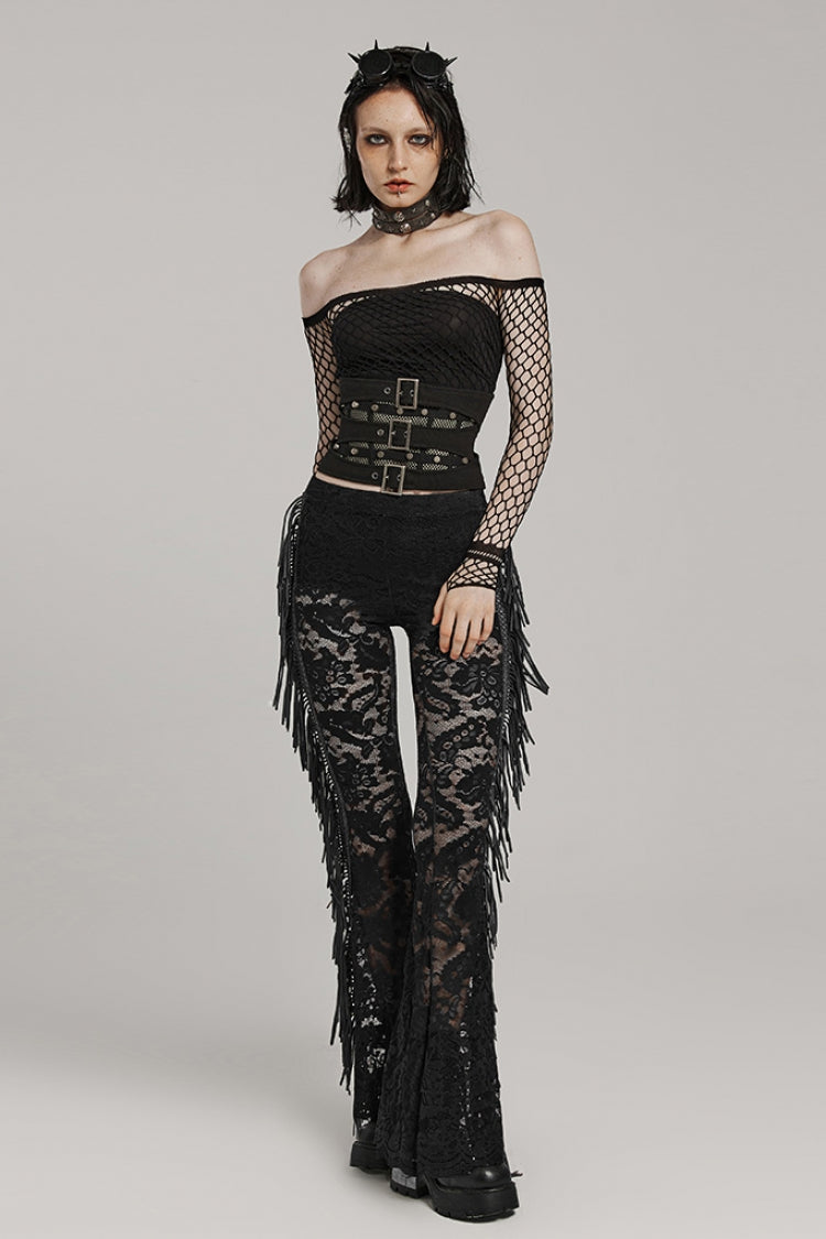 Black Stitching Mesh Cross Tied Rope Women's Steampunk Corset