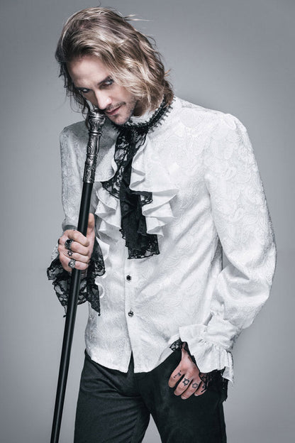 White Lace Jacquard Jewel Pins Men's Gothic Tie
