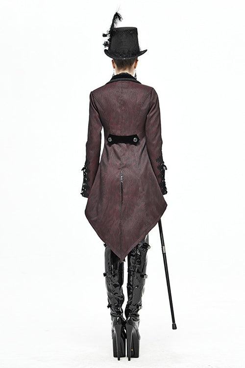 Red And Black Wavy Stripes Jacquard Long Fake Two Pieces Womens Gothic Coat