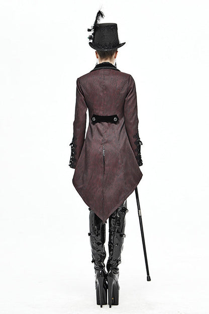 Red And Black Wavy Stripes Jacquard Long Fake Two Pieces Womens Gothic Coat