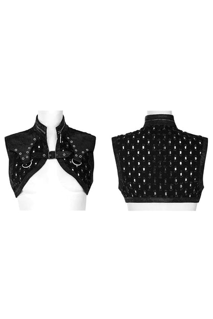 Black Stand Collar Zipper Decoration Hollow Womens Steampunk Short Cloak Jacket