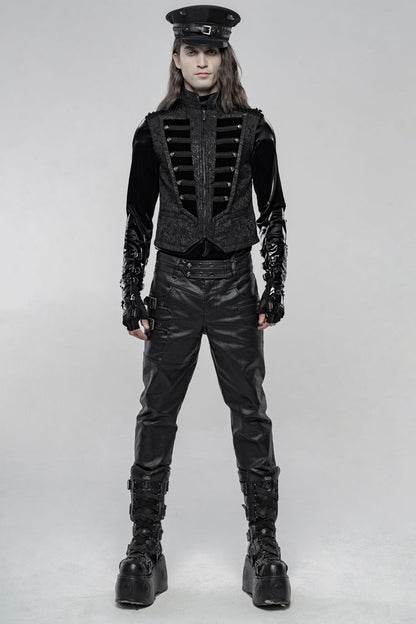 Black Stand Collar Jacquard Front Breasted Men's Gothic Vest