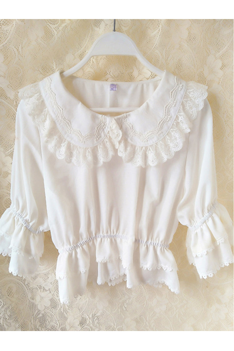 White Chiffon Doll Collar Half Sleeve Sweet Lolita Shirt