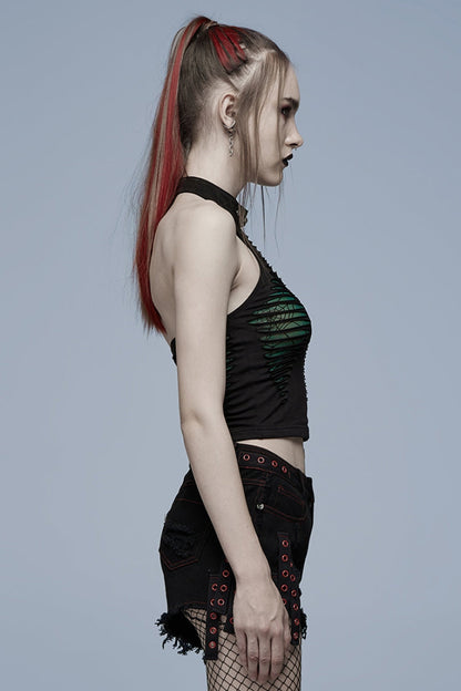 Sleeveless Spider Print Hollow Stitching Ripped Women's Steampunk Vest 3 Colors