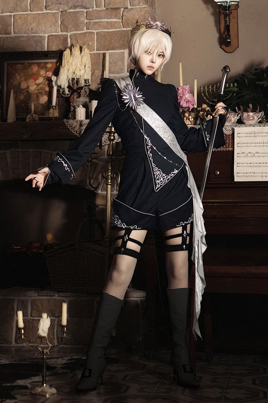 Black [Sword of Oath] Long Sleeves Embroidered Gothic Vintage Knight Prince Ouji Lolita Set