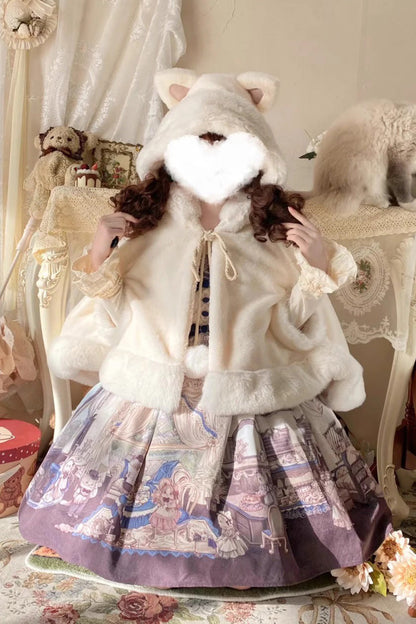 Ivory [Little Star Wish] Cat Ears Hooded Sweet Lolita Cloak Coat