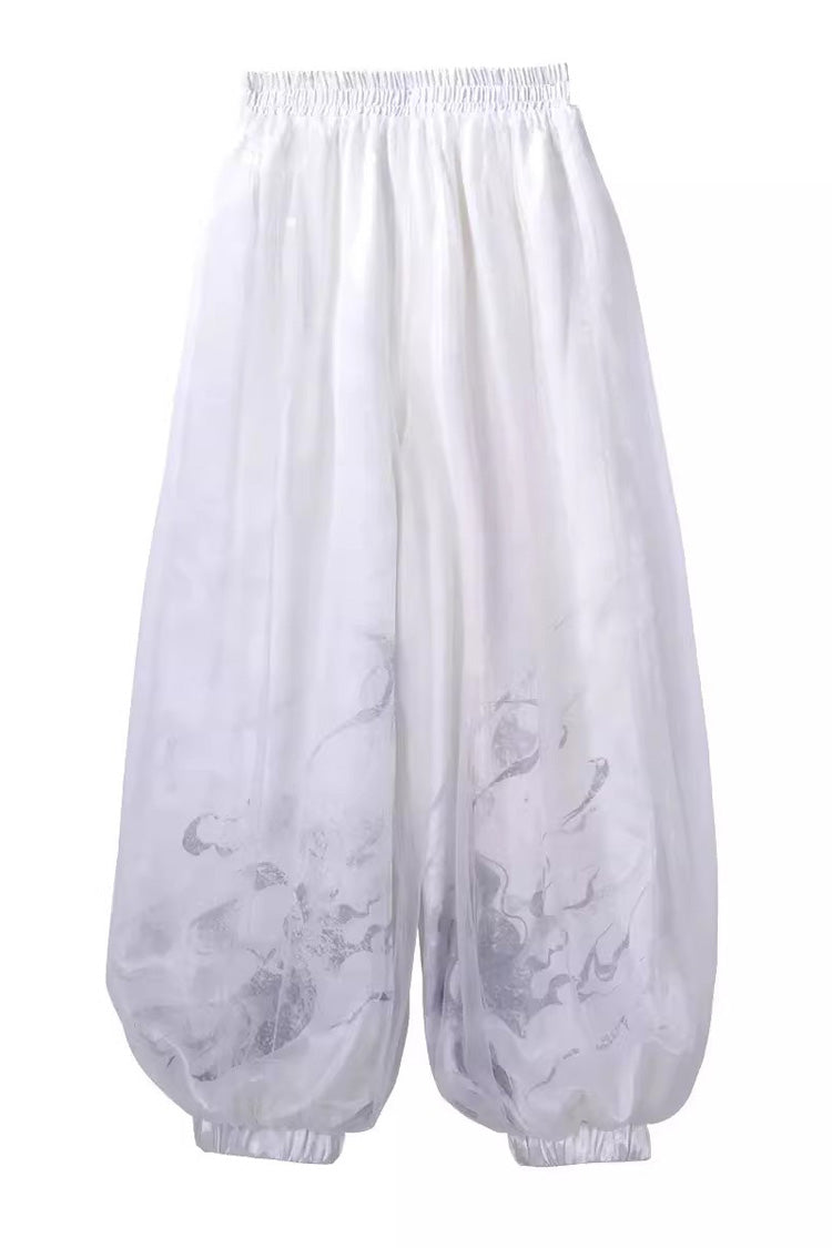 Black/White Stand Collar Single Long Sleeve Printed Embroidered Asymmetric Chinese Style Ouji Set