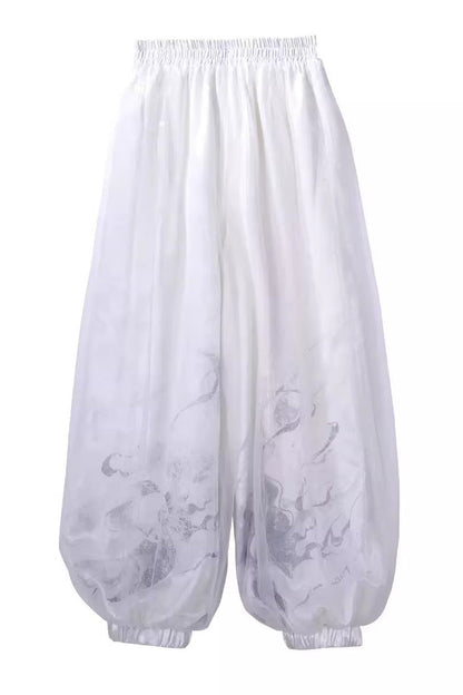 Black/White Stand Collar Single Long Sleeve Printed Embroidered Asymmetric Chinese Style Ouji Set