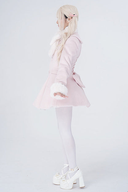 [First Love] Long Sleeves Faux Fox Fur Autumn Winter Wool Sweet Lolita Coat