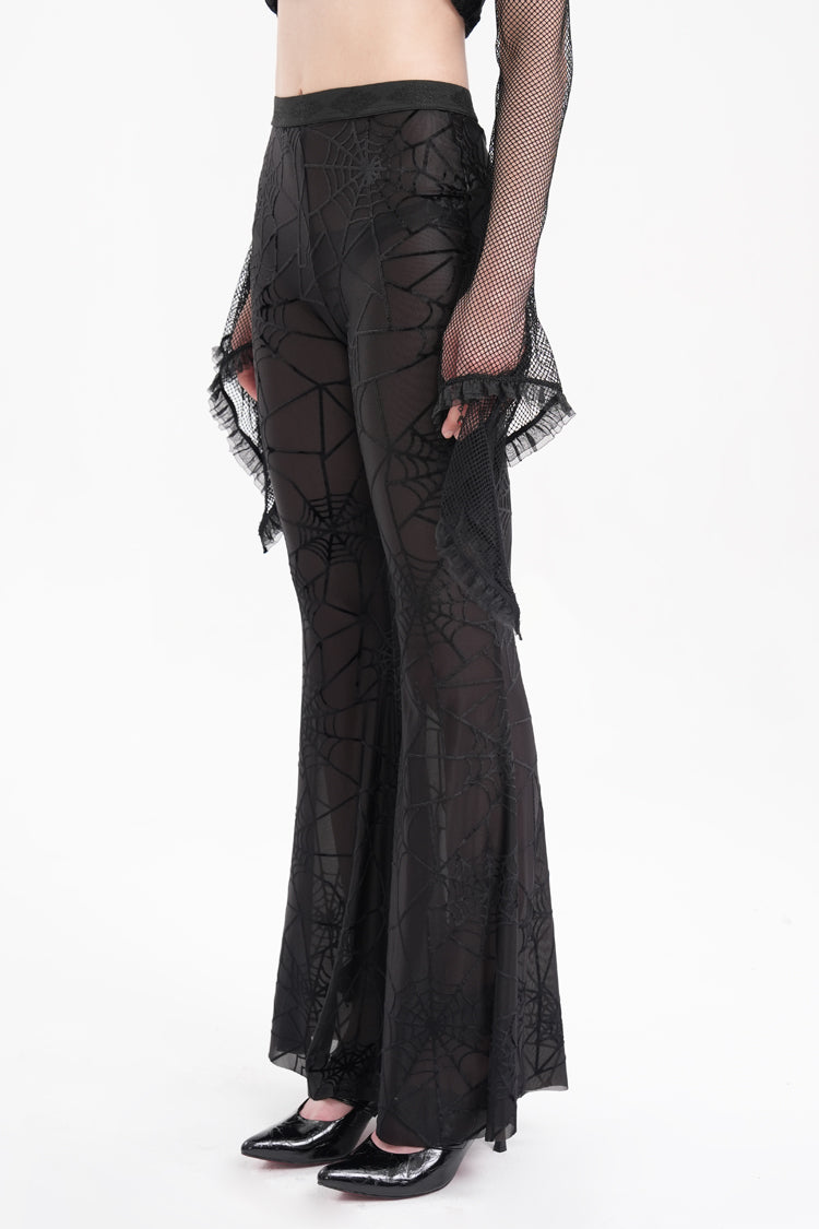 Black Spider Embroidery Sheer Women's Gothic Pants