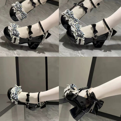 Bowknot Frills Lace-Up Sweet Lolita High Heel Shoes 3 Colors