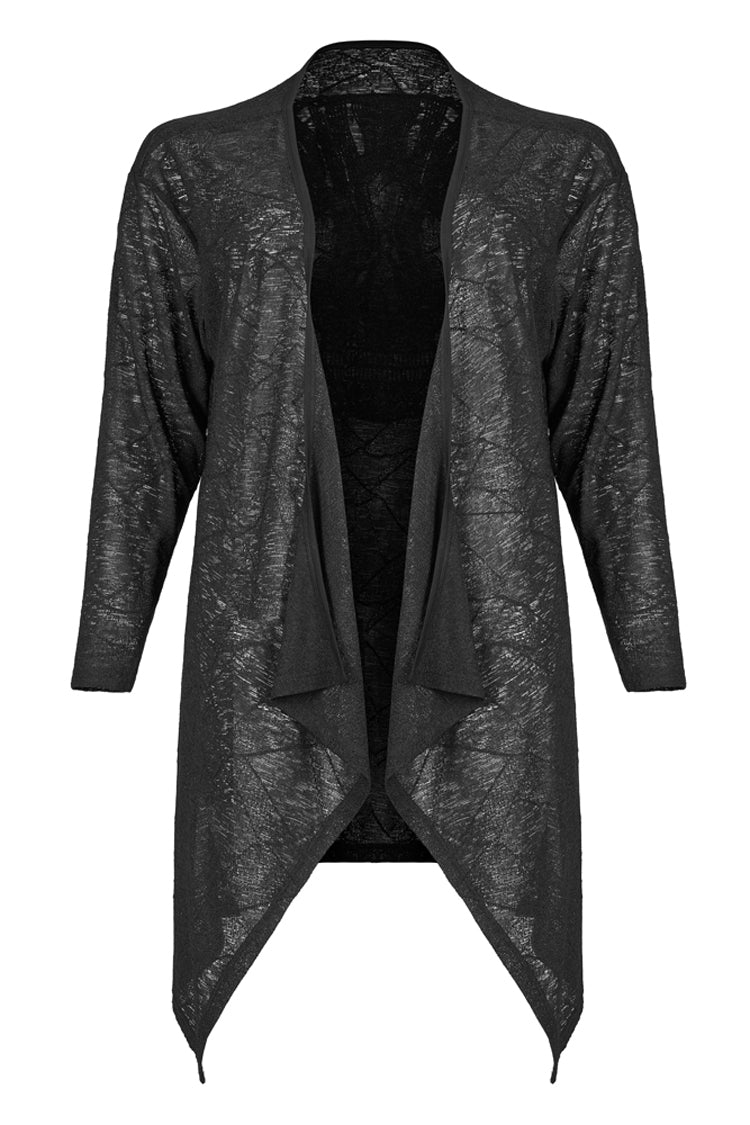 Black Soft Knitting Mottled Texture Asymmetric Hem Skull Decal On The Back Women's Plus Size Gothic Jacket