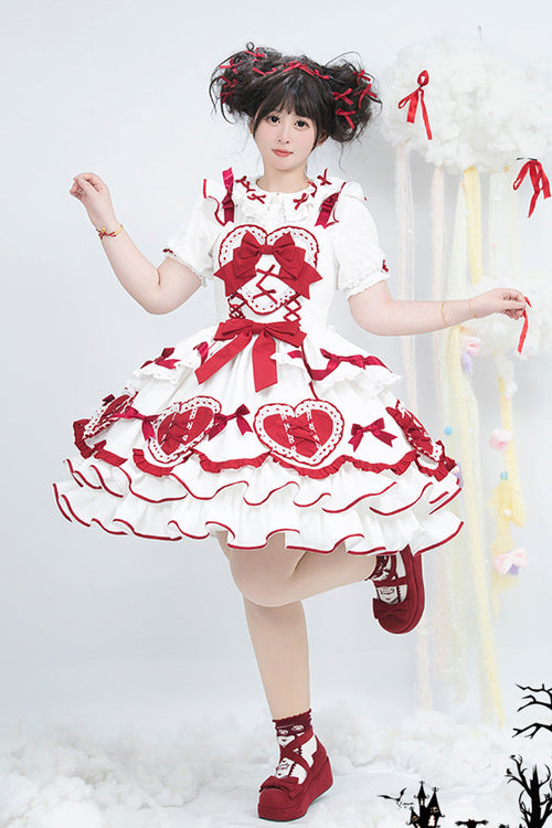 Red/White [Frosted Sugar Gift Box] Sleeveless Ruffle Bowknot Sweet Plus Size Princess Lolita Jsk Dress