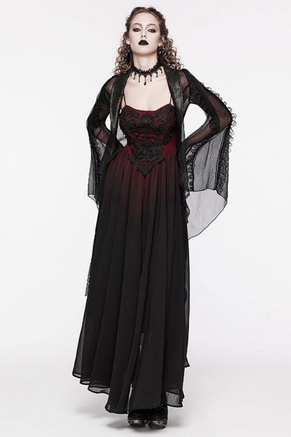 Black/Red Floral Embroidery Lace-Up Women's Gothic Slip Dress