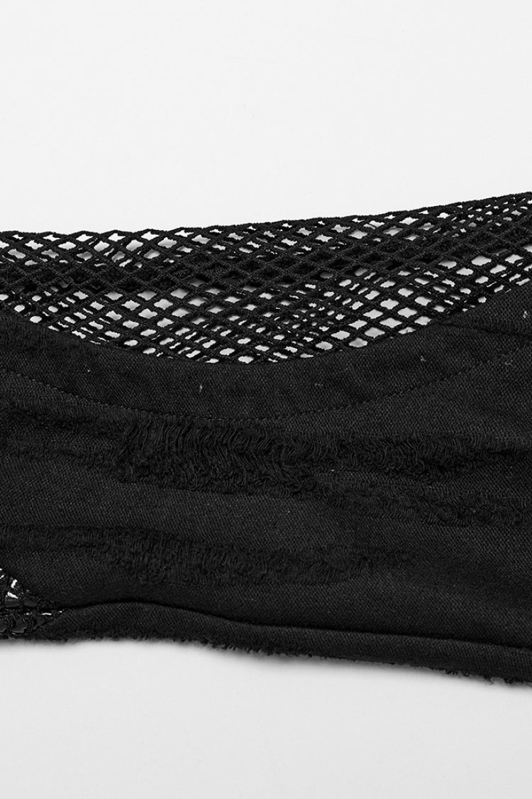 Black Stitching Irregular Mesh Buckle Women's Punk Leg Warmer with Garter