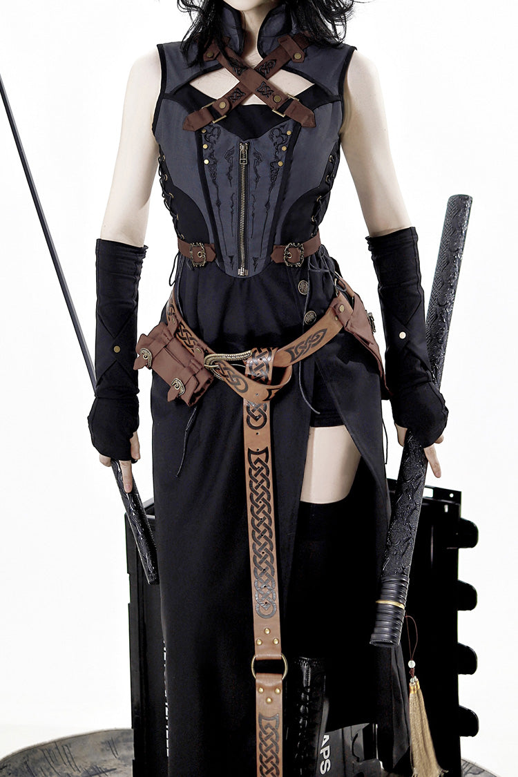 Black/Grey [Phantom of the Night] Sleeveless Lace-Up Fashion Gothic Punk Lolita Dress