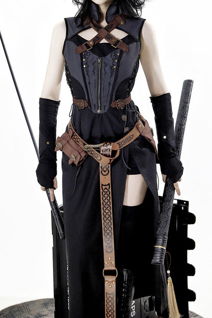 Black/Grey [Phantom of the Night] Sleeveless Lace-Up Fashion Gothic Punk Lolita Dress