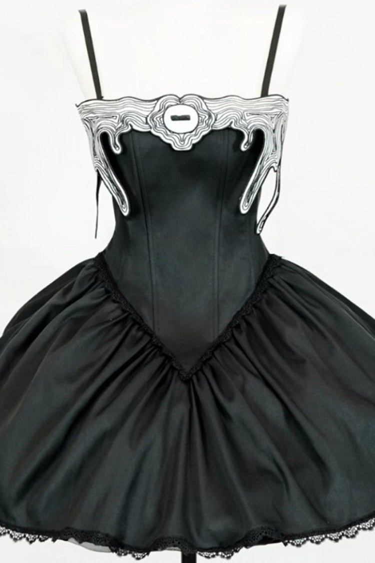 Black [Demon’s Eye] Sleeveless Ruffled Bow Gothic Lolita Dress Short Version