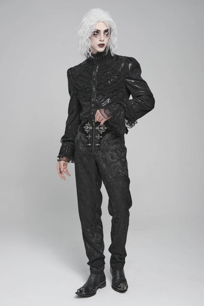 Black Printed Lace-Up Buckled Zippered Men's Gothic Pants