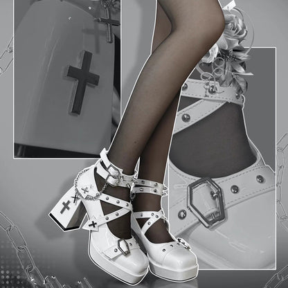 Chain Cross Gothic Punk Princess Lolita High Heels 2 Colors