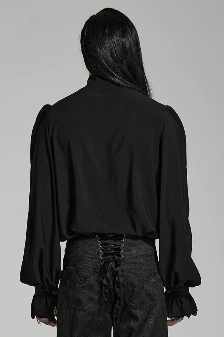 Black Stand Collar Ruffle Webbing Embellishment Mens Gothic Blouse
