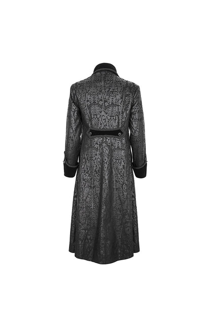 Black Stand Collar Totem Printed Long Men's Gothic Coat