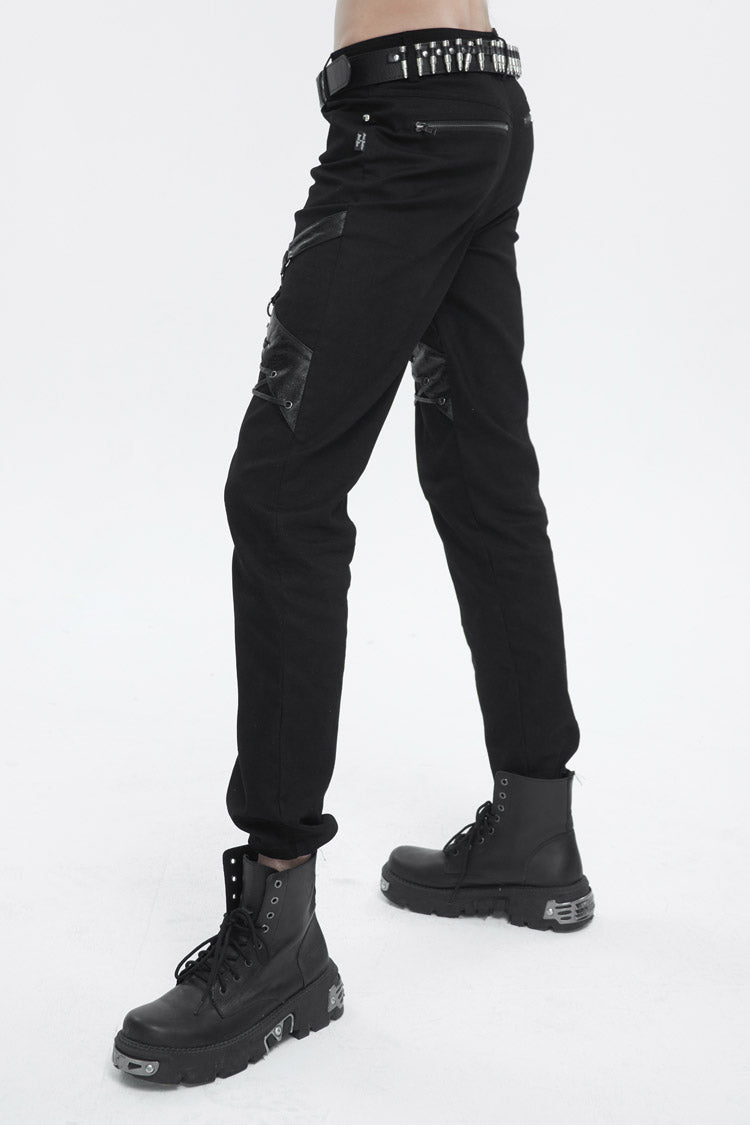 Black Thigh Position Buckle Splice Men's Punk Pants