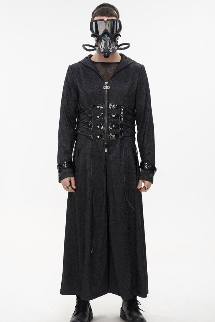 Black Punk Stripe Mechanism Material Adjustable Stitching Fake Girdle Design Slim Fit Men's Coat