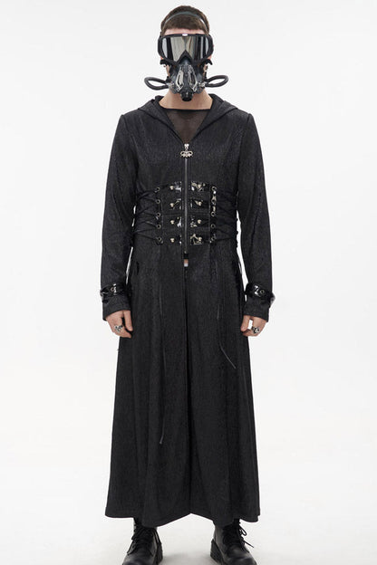 Black Punk Stripe Mechanism Material Adjustable Stitching Fake Girdle Design Slim Fit Men's Coat