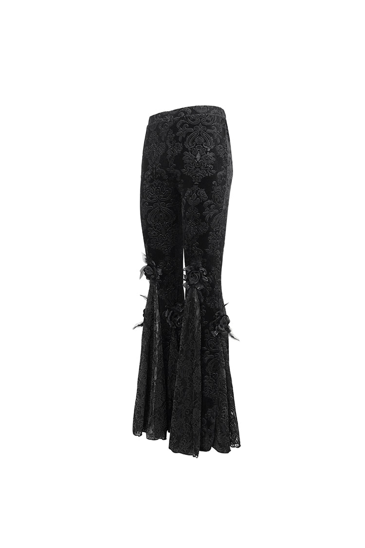 Black Printed Lace Embroidered Women's Gothic Flared Pants