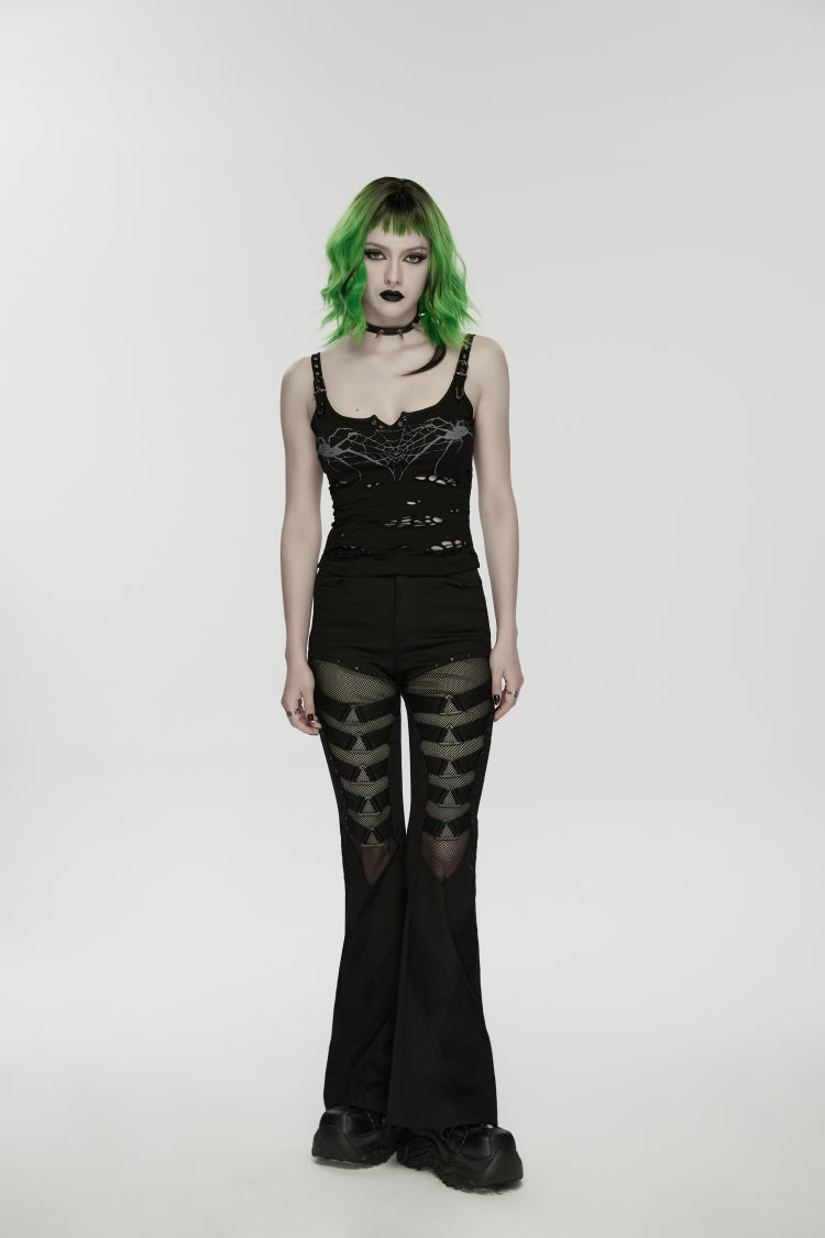 Black Spliced Slim Eyelet Women's Punk Pants