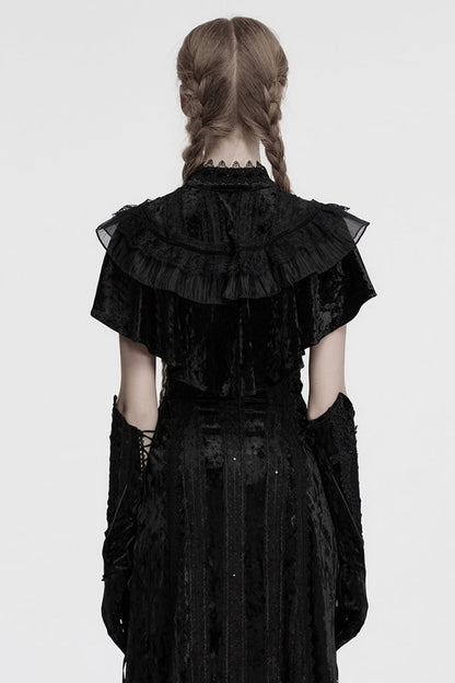 Black Sleeveless Ruffle Stitching Lace Women's Gothic Cape