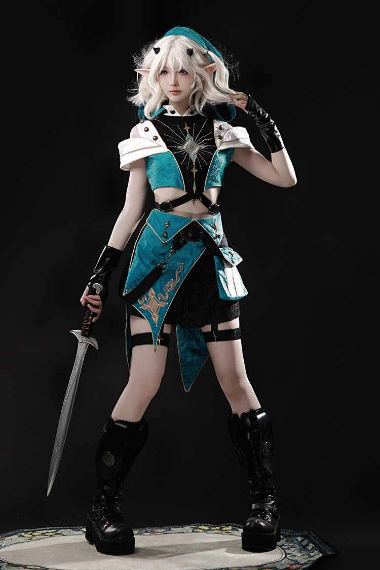 Blue/Green [Traveler’s Outfit] Print Embroidery Hooded Ouji Fashion Sweet Handsome Lolita Set