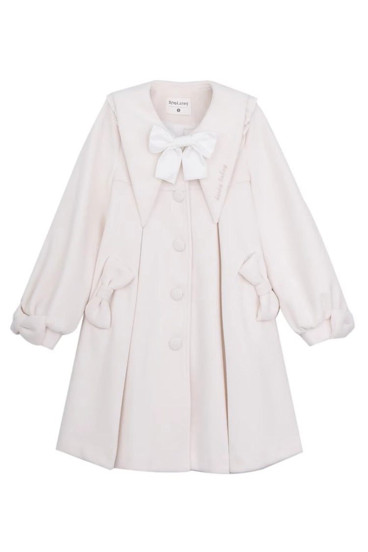 White Pointed Collar Long Sleeves Bowknot Sweet Lolita Coat