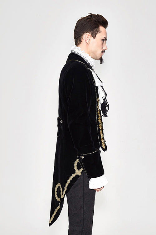 Golden Disc Flowers Hand Embroidered Gothic Mens Coat