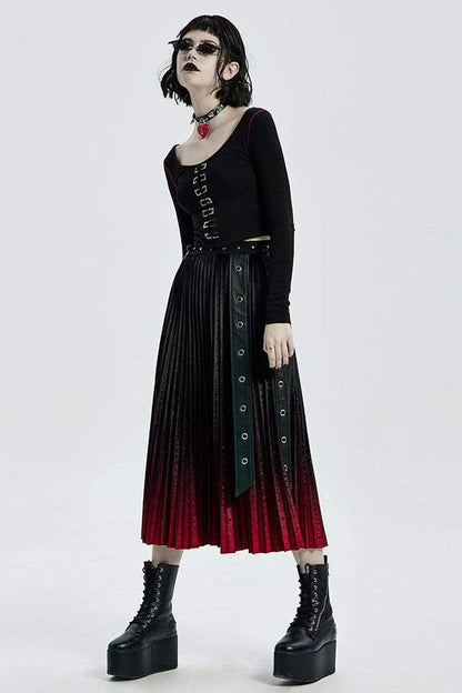 Black Round Collar Long Sleeve Front Metal Square Eyelets Decoration Short Tight Women's Punk T-Shirt