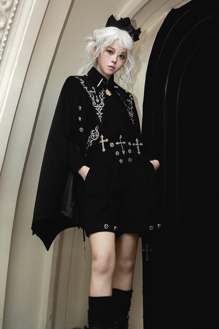 Black [The Eternal Night Descends] Embroidered Ouji Gothic Lolita Cloak Shorts Set