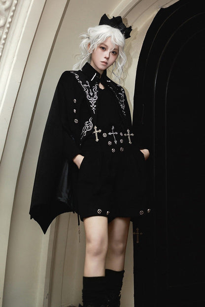 Black [The Eternal Night Descends] Embroidered Ouji Gothic Lolita Cloak Shorts Set