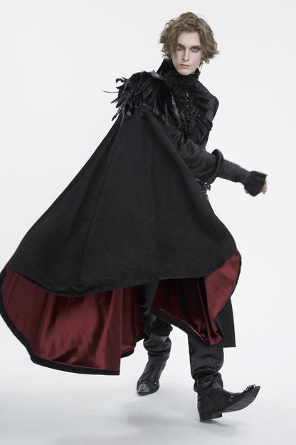 Black Stand Collar Men's Gothic Accessory Feather Cape