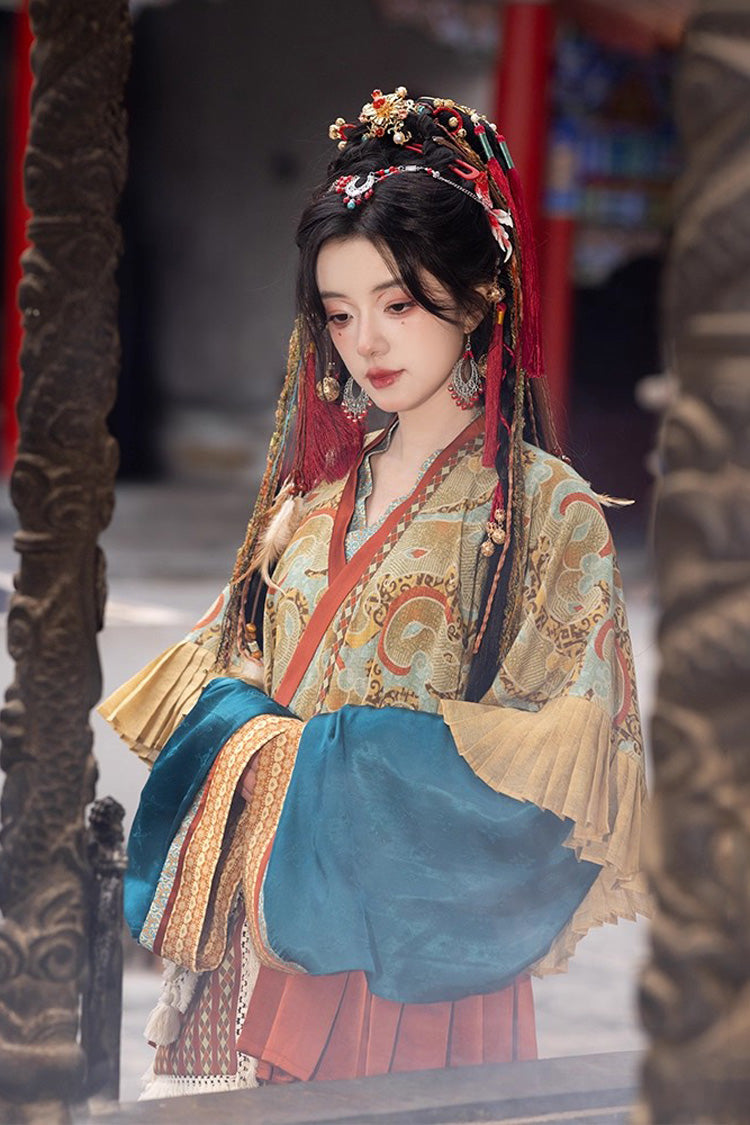 Multi-Color [Mountain and Sea Oath] Long Sleeves Print Ruffle Embroidery Classic Hanfu Set