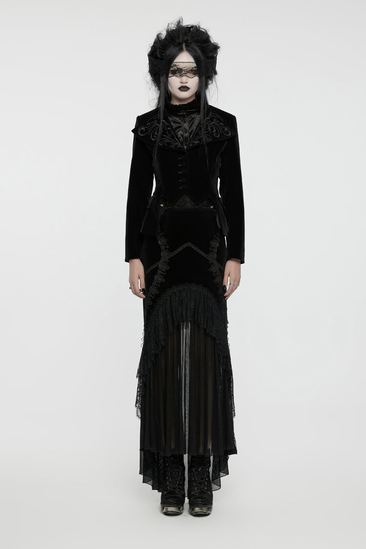 Black Swallow-tailed Velvet Long Sleeves Women's Gothic Jacket
