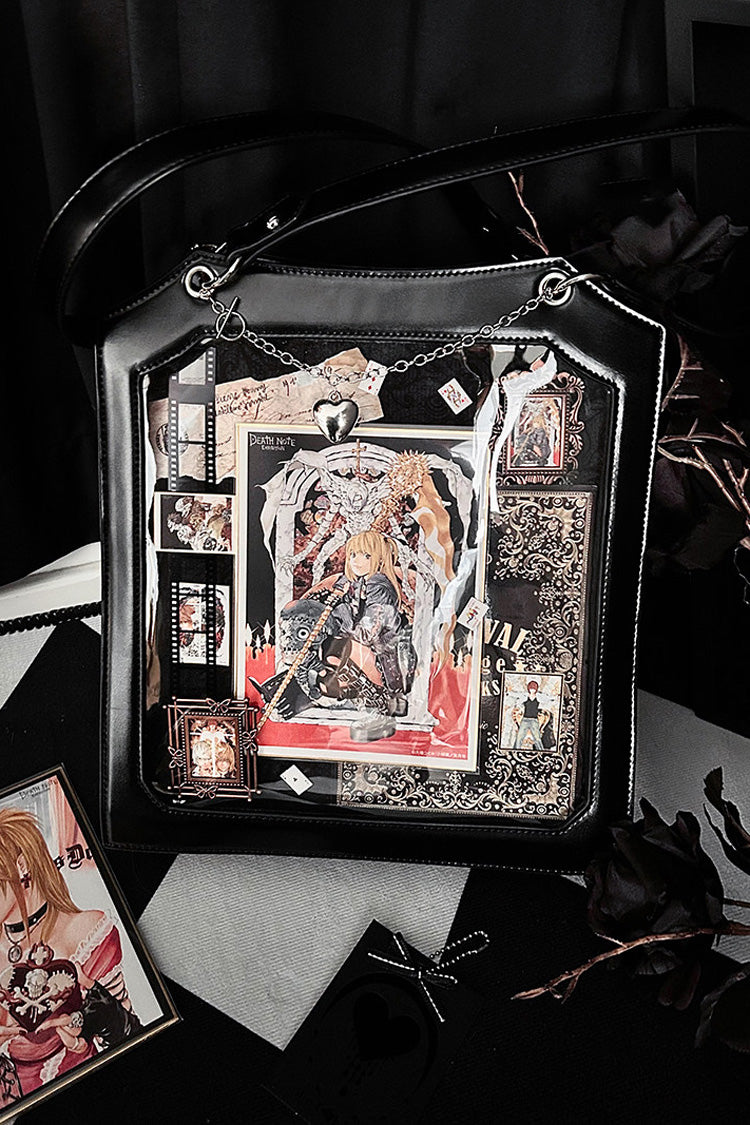 Black [Rose Thorns] Cut-Out Embroidered Chain-Decorated Gothic Lolita Itabag