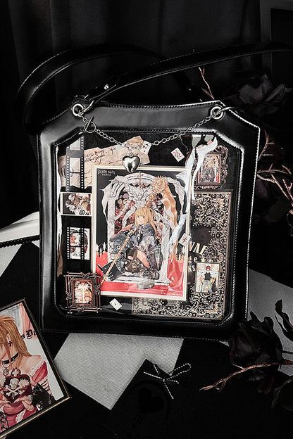 Black [Rose Thorns] Cut-Out Embroidered Chain-Decorated Gothic Lolita Itabag